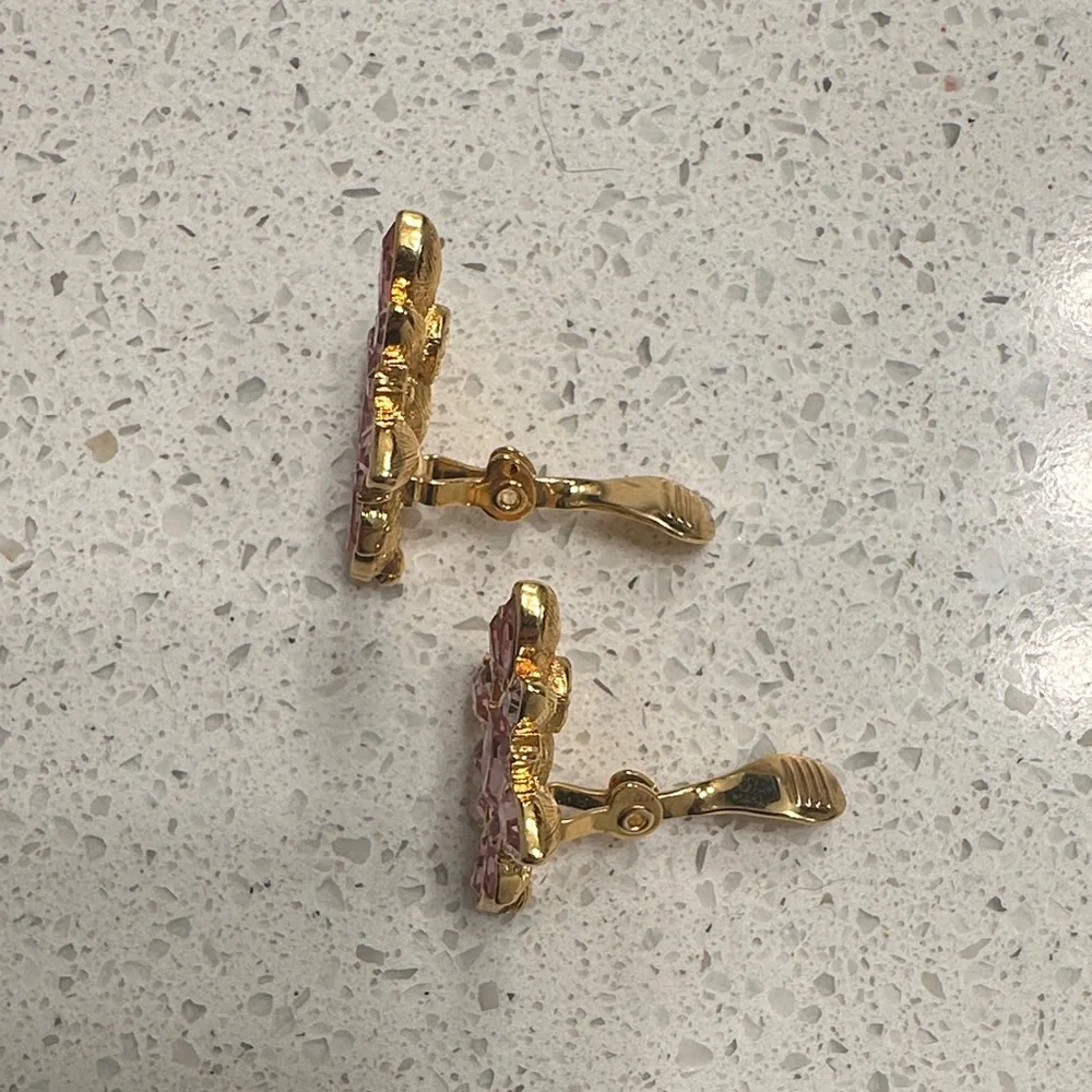 Monet Pink and Gold Statement Earrings - Picture 4 of 4